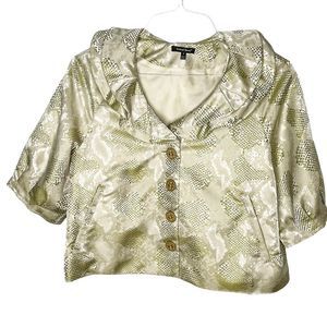 Samuel Dong metallic medium button up metal double ruffle neckline